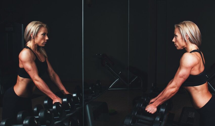 Training Muscles Arms Blonde Bar Bells Workout