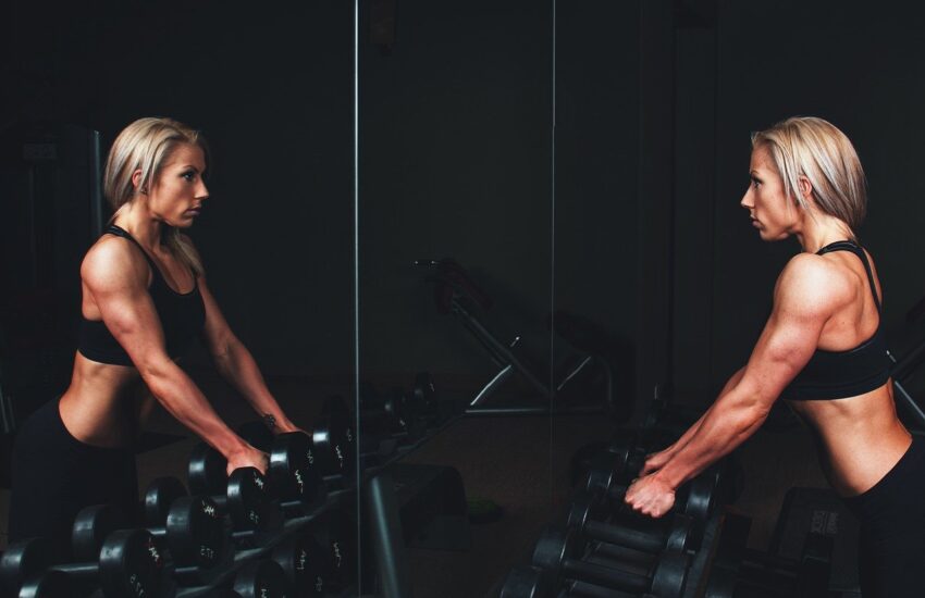 Training Muscles Arms Blonde Bar Bells Workout