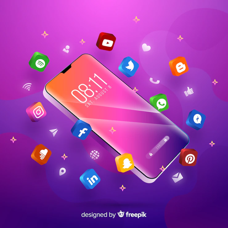 purple-themed-mobile-phone-surrounded-by-colorful-apps